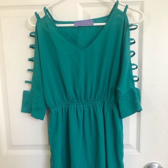 Green Empire Waist Mini with Cut-Out 3/4 Sleeves - Picture 1 of 4